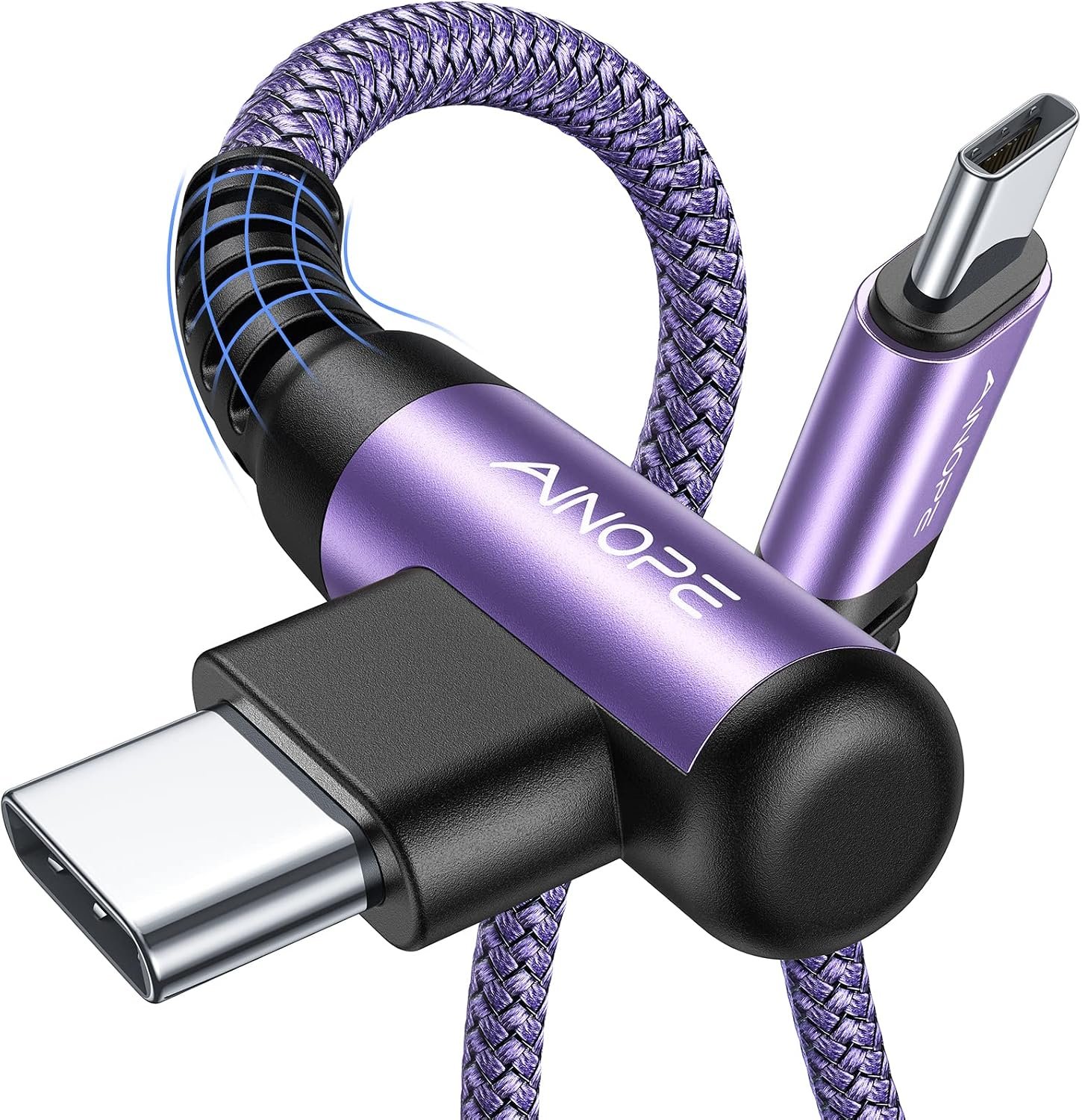 braided purple usb c to usb c charging cable with magnetic connector looped