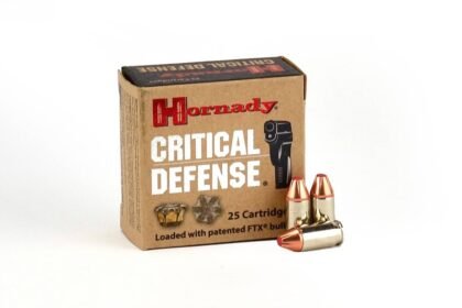 Hornady Critical Defense .380 ACP 90 grain JHP box, a leading 380 self-defense ammo choice for pocket pistols