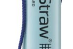 light blue lifestraw personal water filter with purple cap and blue lanyard for drinking from on the go water sources