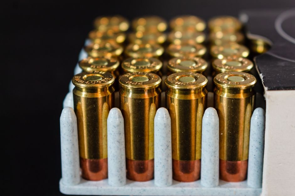 rounds of ammunition neatly arranged in a box