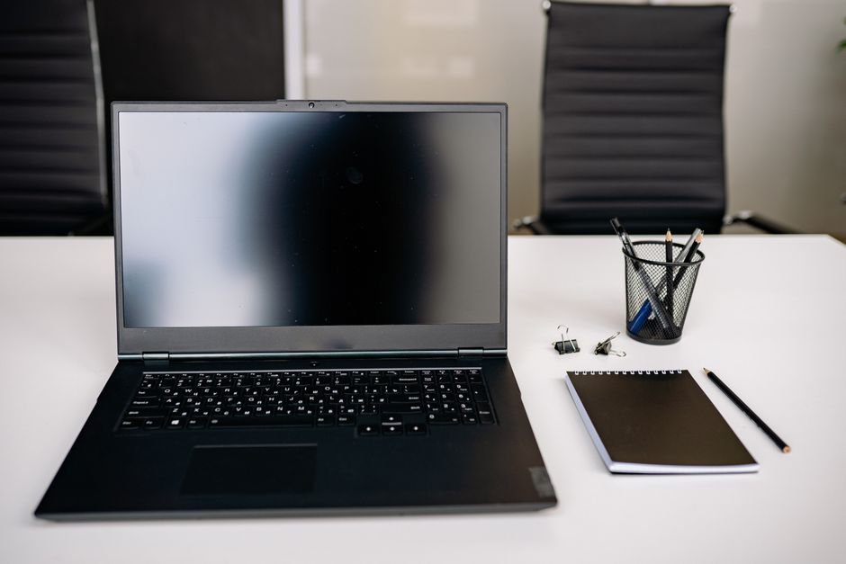 pexels7793104 edc deals laptop set up on a clean desk representing a productivity focused large screen laptop workspace